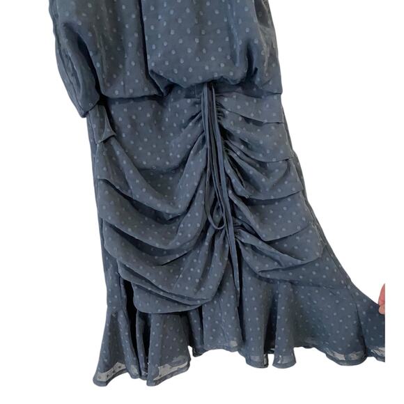 Two Sisters The Label Pip Mini Dress US 6 Ruched Ruffle Blue Polka Dot Cocktail - Picture 9 of 16